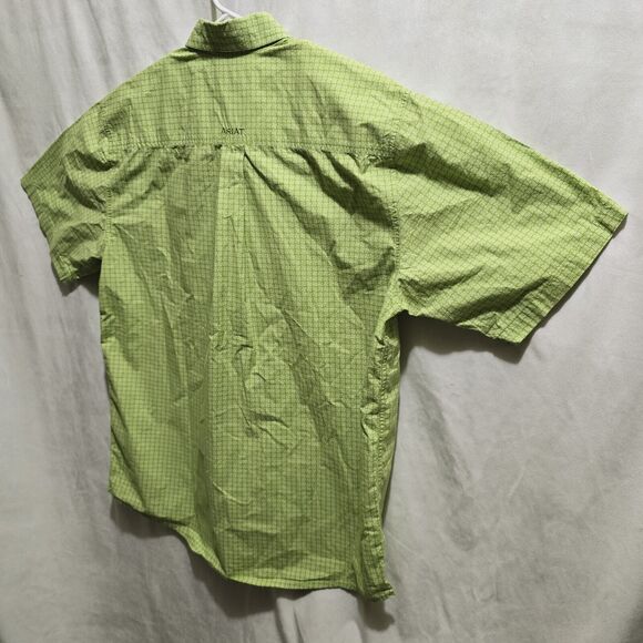 Ariat Shirt Mens Large Lime Green Short Sleeve Button Down Rodeo Western Cowboy - Picture 10 of 12